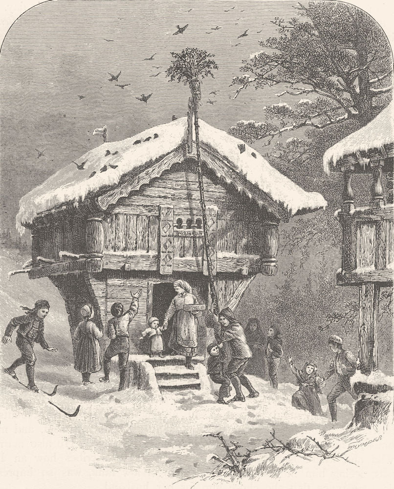 NORWAY. Celebrating Yule-tide. Christmas 1890 old antique print picture